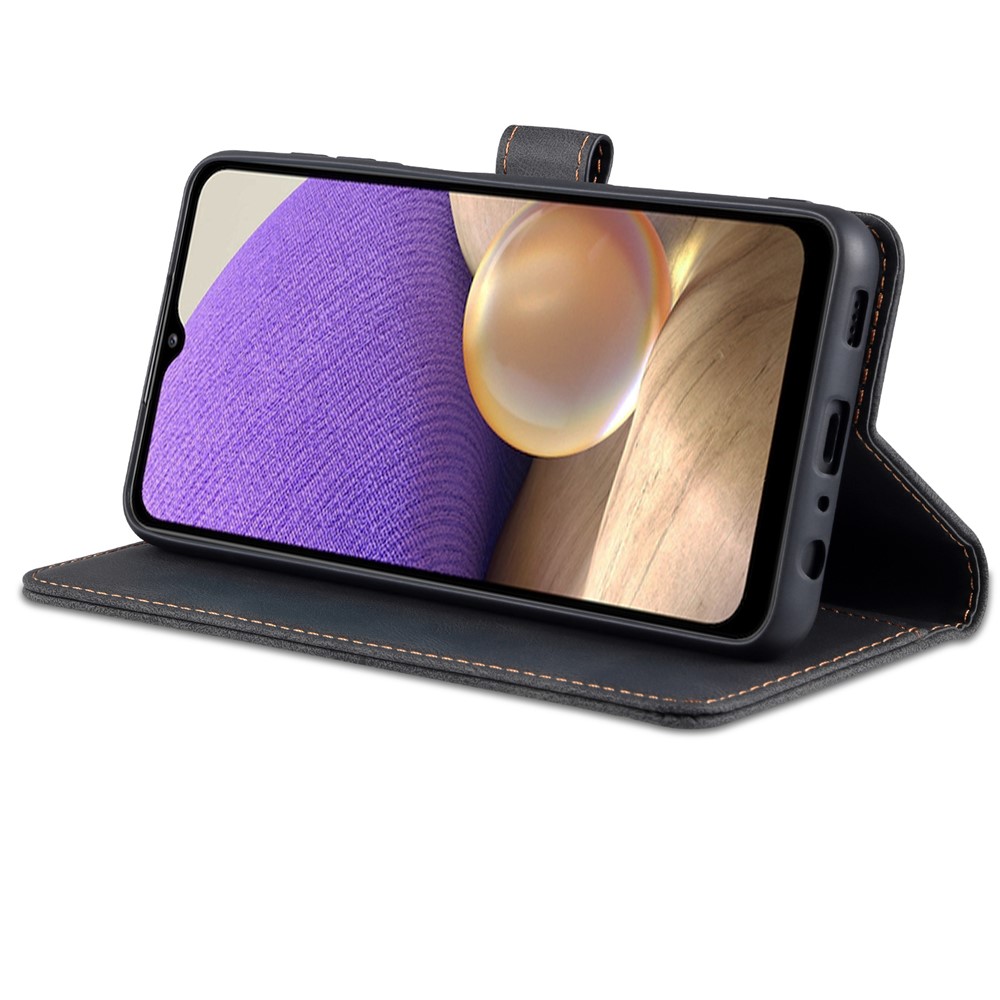 AZNS Anti-Scratch Shockproof Wallet Design Phone Case with Stand for Samsung Galaxy A32 5G - Black-5