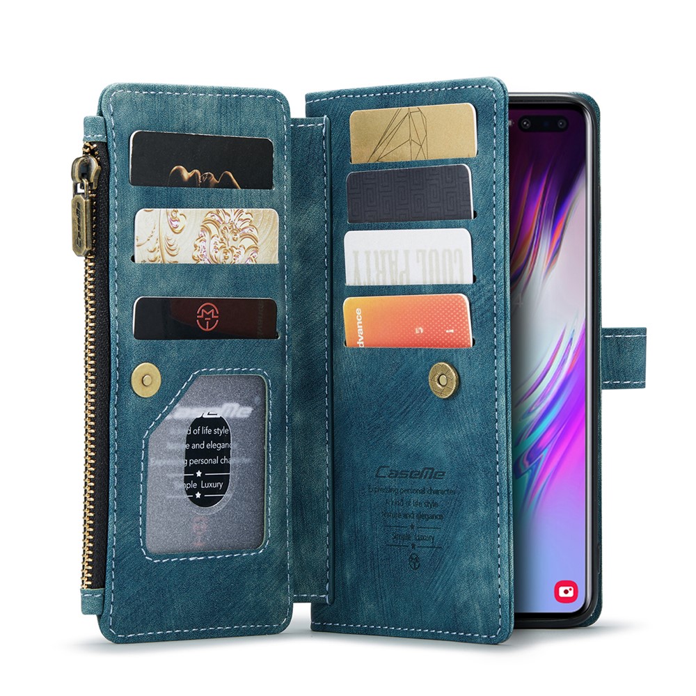 For Samsung Galaxy S10 Plus Phone Cases with Strap CASEME C30 Zipper Multiple Card Holder PU Leather Cover - Green