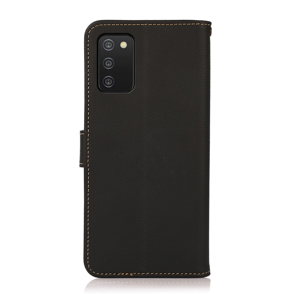 KHAZNEH Anti-Theft-Swiping Protection Shockproof Anti-Drop Folio Flip Genuine Leather Phone Case for Samsung Galaxy A03s (164.2 x 75.9 x 9.1mm) - Black-3