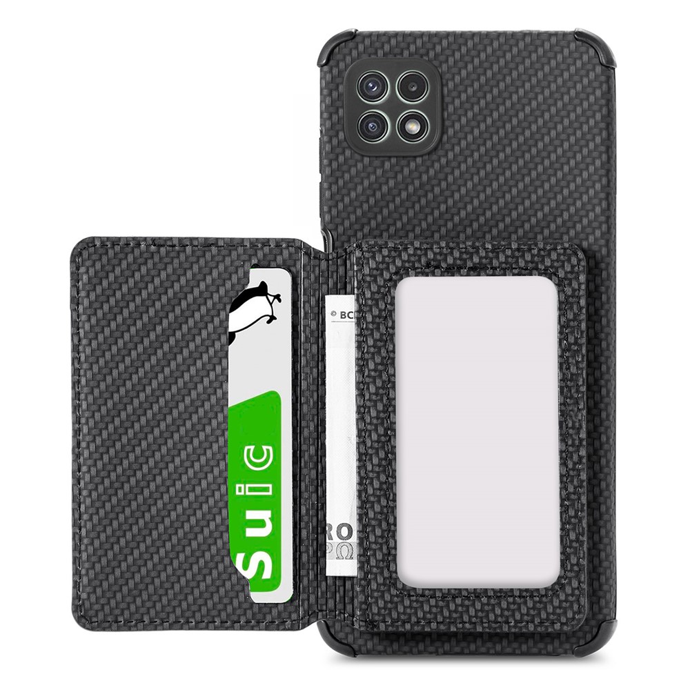 Woven Texture Thickened Four Corners Anti-Drop Built-in Magnet Wallet Leather Coated Phone Case with Kickstand for Samsung Galaxy A22 5G (EU Version) - Black-1