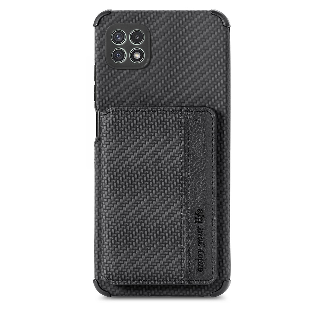 Woven Texture Thickened Four Corners Anti-Drop Built-in Magnet Wallet Leather Coated Phone Case with Kickstand for Samsung Galaxy A22 5G (EU Version) - Black-2
