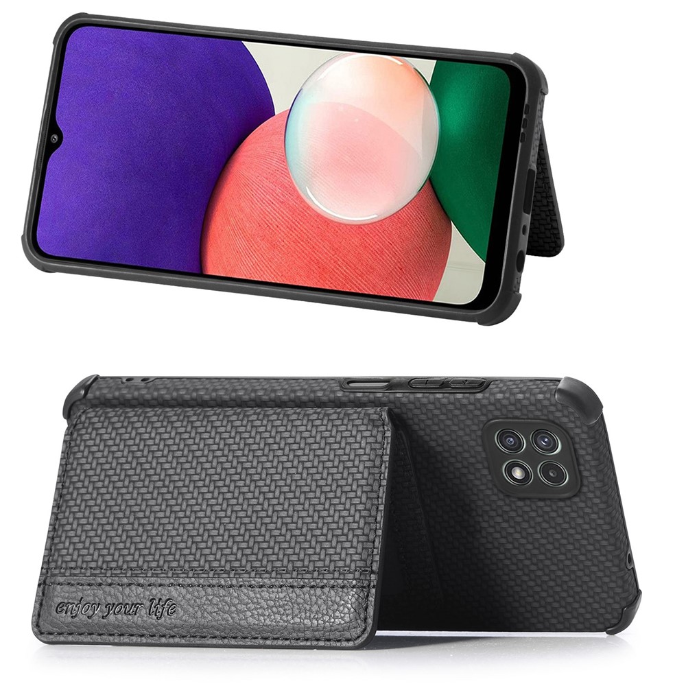 Woven Texture Thickened Four Corners Anti-Drop Built-in Magnet Wallet Leather Coated Phone Case with Kickstand for Samsung Galaxy A22 5G (EU Version) - Black-3
