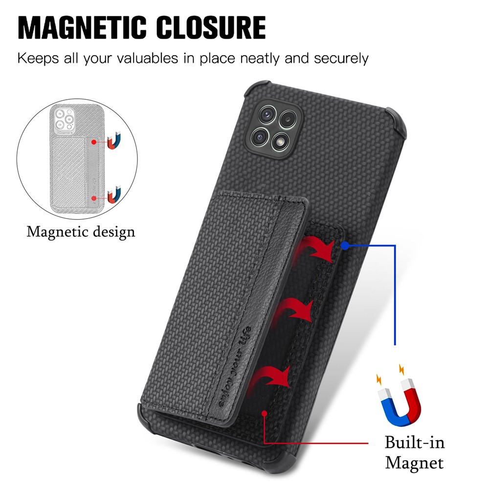Woven Texture Thickened Four Corners Anti-Drop Built-in Magnet Wallet Leather Coated Phone Case with Kickstand for Samsung Galaxy A22 5G (EU Version) - Black-4