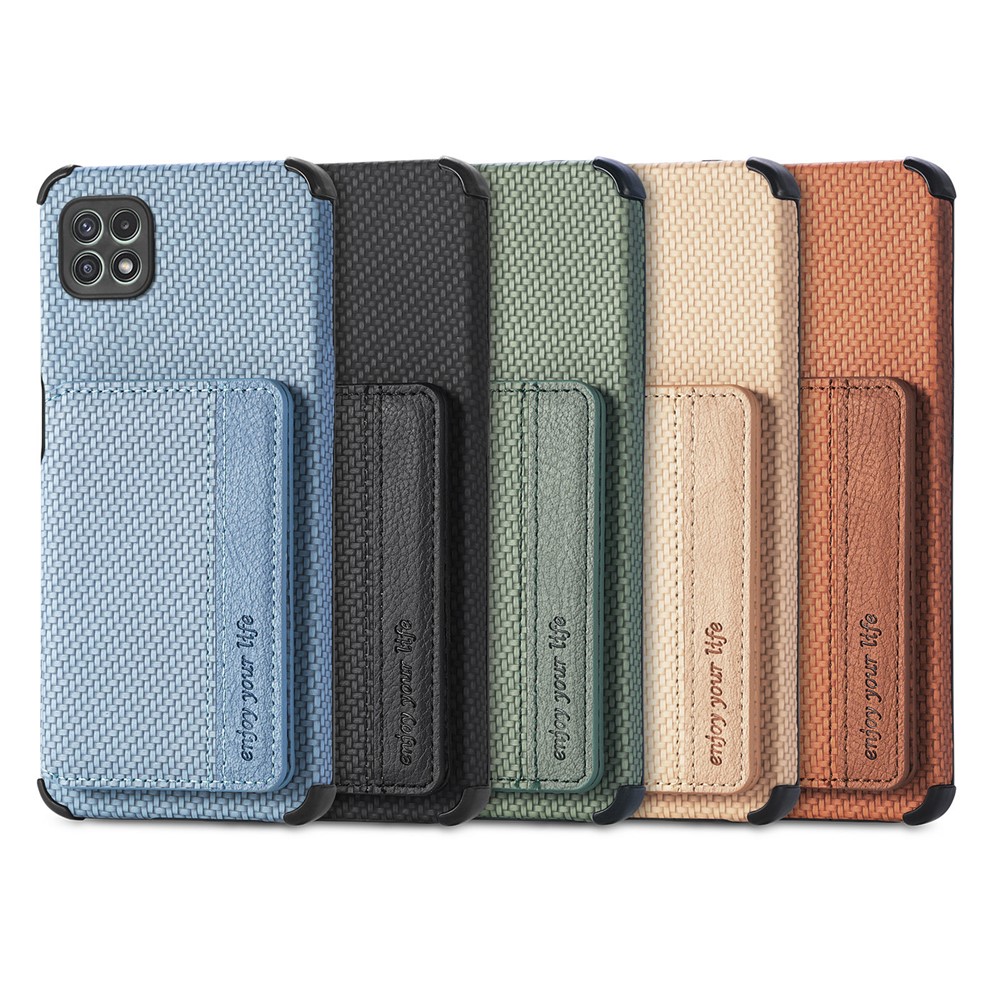 Woven Texture Thickened Four Corners Anti-Drop Built-in Magnet Wallet Leather Coated Phone Case with Kickstand for Samsung Galaxy A22 5G (EU Version) - Black-7