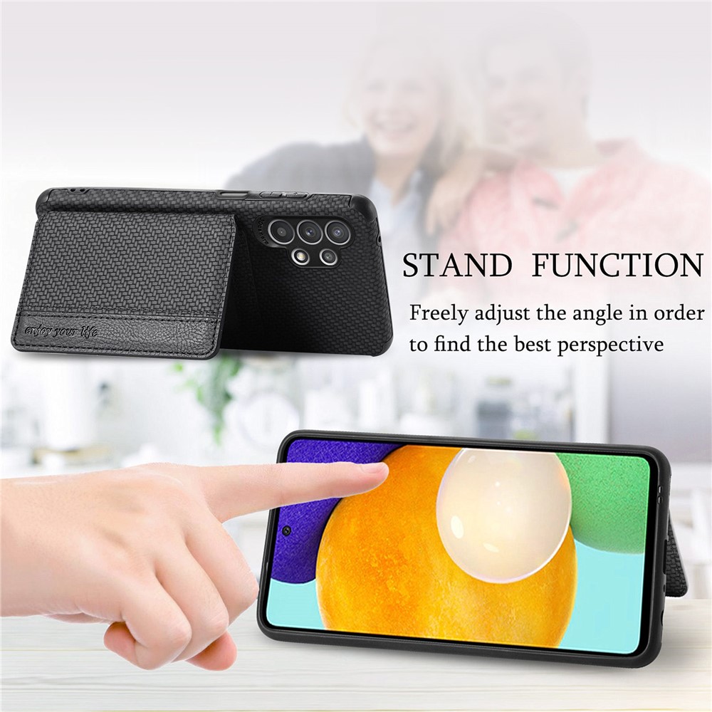Woven Texture RFID Blocking Technology Durable Anti-Drop Built-in Magnet Wallet Kickstand Leather Coated Phone Case for Samsung Galaxy A32 5G - Black-2
