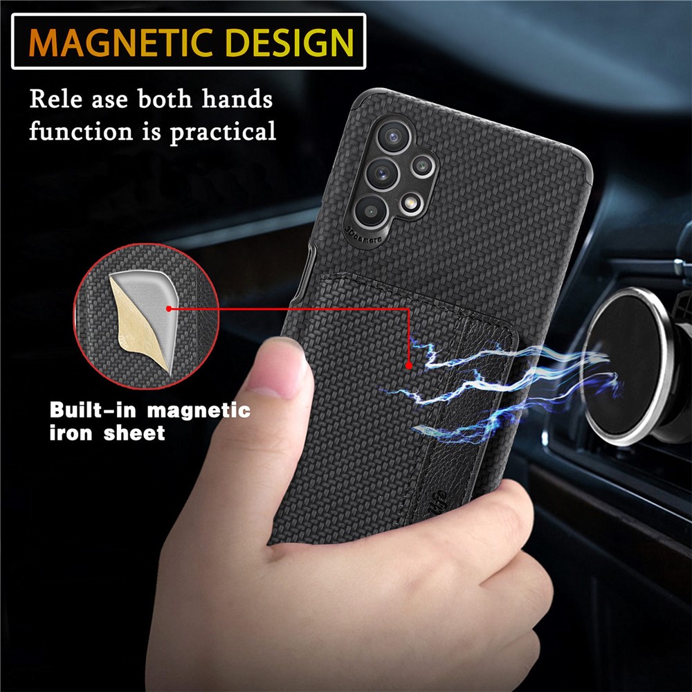 Woven Texture RFID Blocking Technology Durable Anti-Drop Built-in Magnet Wallet Kickstand Leather Coated Phone Case for Samsung Galaxy A32 5G - Black-5