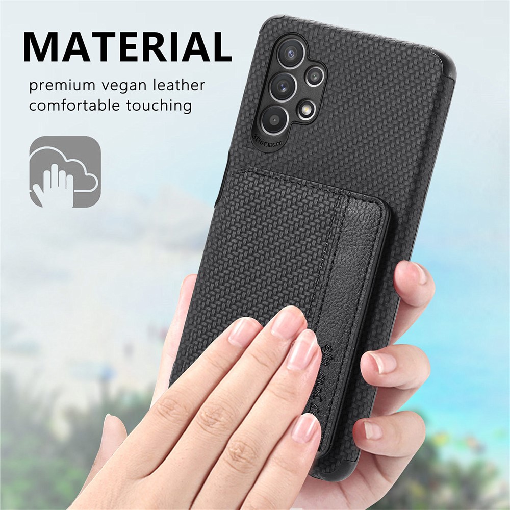 Woven Texture RFID Blocking Technology Durable Anti-Drop Built-in Magnet Wallet Kickstand Leather Coated Phone Case for Samsung Galaxy A32 5G - Black-6