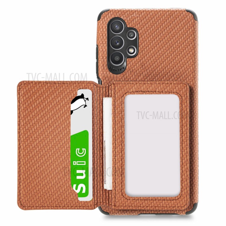 Woven Texture RFID Blocking Technology Durable Anti-Drop Built-in Magnet Wallet Kickstand Leather Coated Phone Case for Samsung Galaxy A32 5G - Brown-1
