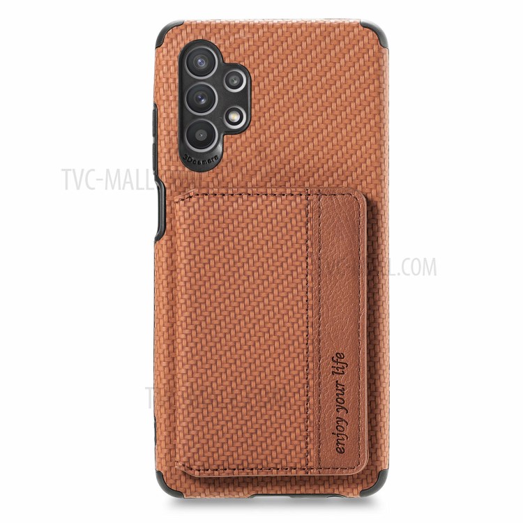 Woven Texture RFID Blocking Technology Durable Anti-Drop Built-in Magnet Wallet Kickstand Leather Coated Phone Case for Samsung Galaxy A32 5G - Brown-11