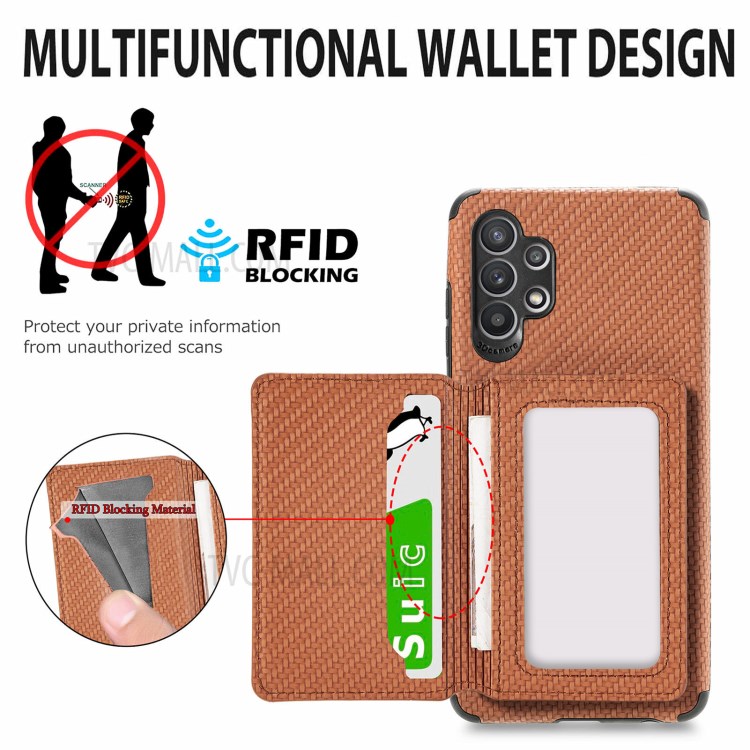 Woven Texture RFID Blocking Technology Durable Anti-Drop Built-in Magnet Wallet Kickstand Leather Coated Phone Case for Samsung Galaxy A32 5G - Brown-3