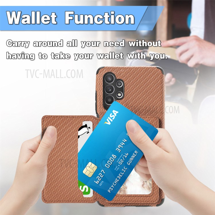 Woven Texture RFID Blocking Technology Durable Anti-Drop Built-in Magnet Wallet Kickstand Leather Coated Phone Case for Samsung Galaxy A32 5G - Brown-4