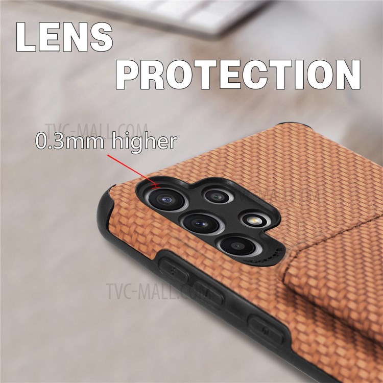 Woven Texture RFID Blocking Technology Durable Anti-Drop Built-in Magnet Wallet Kickstand Leather Coated Phone Case for Samsung Galaxy A32 5G - Brown-7