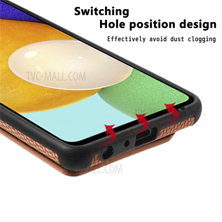 Woven Texture RFID Blocking Technology Durable Anti-Drop Built-in Magnet Wallet Kickstand Leather Coated Phone Case for Samsung Galaxy A32 5G - Brown-9