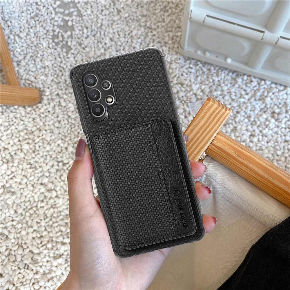 Woven Texture Durable Stylish Anti-Drop Built-in Magnet Wallet Design Leather Coated Phone Cover Case with Kickstand for Samsung Galaxy A32 4G (EU Version) - Black-12