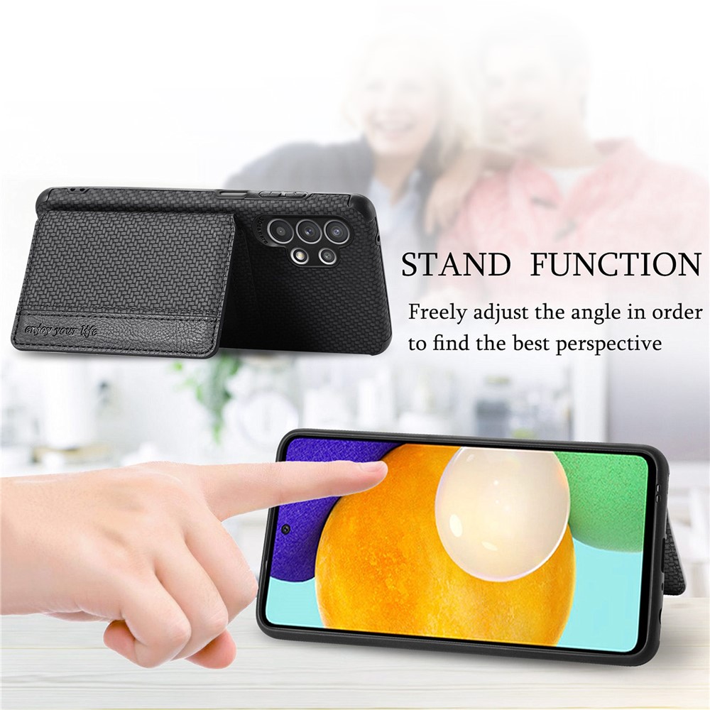 Woven Texture Durable Stylish Anti-Drop Built-in Magnet Wallet Design Leather Coated Phone Cover Case with Kickstand for Samsung Galaxy A32 4G (EU Version) - Black-3