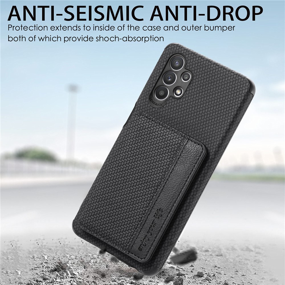 Woven Texture Durable Stylish Anti-Drop Built-in Magnet Wallet Design Leather Coated Phone Cover Case with Kickstand for Samsung Galaxy A32 4G (EU Version) - Black-9