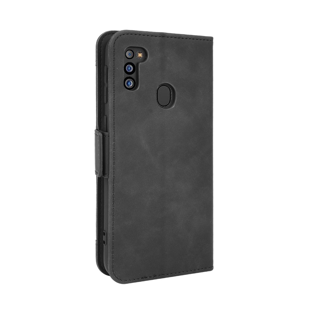 For Samsung Galaxy M21 2021 Flip Phone Case PU Leather+TPU Phone Cover Multiple Card Slot Practical Wallet Stand Protective Case - Black-3