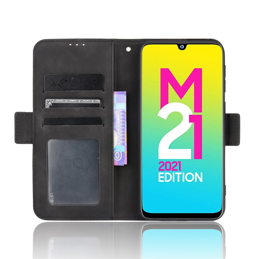 For Samsung Galaxy M21 2021 Flip Phone Case PU Leather+TPU Phone Cover Multiple Card Slot Practical Wallet Stand Protective Case - Black-4