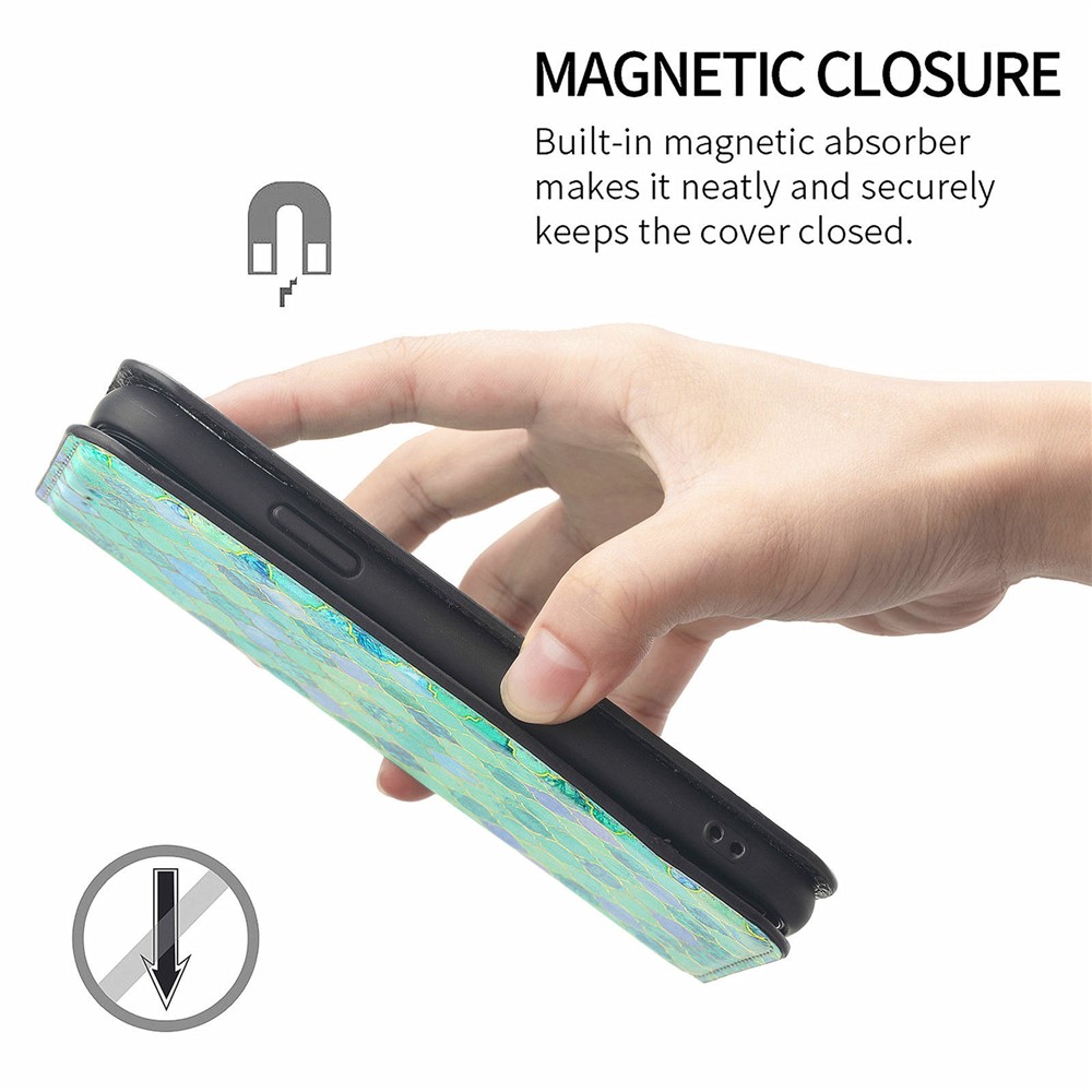 CASENEO 001 Series Colorful Pattern Printing Magnetic PU Leather RFID Blocking Wallet Stand Case for Samsung Galaxy A32 4G (EU Version) - Emerald-13