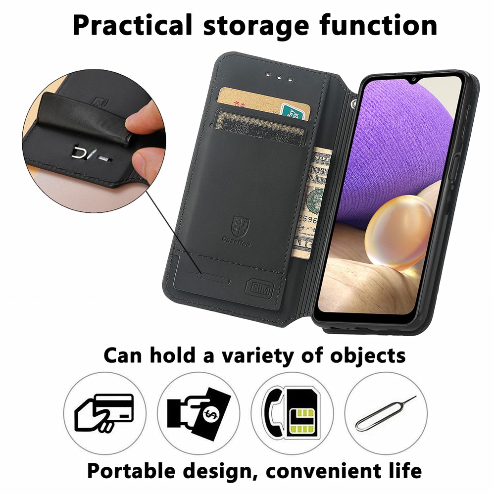 CASENEO 001 Series Colorful Pattern Printing Magnetic PU Leather RFID Blocking Wallet Stand Case for Samsung Galaxy A32 4G (EU Version) - Emerald-5