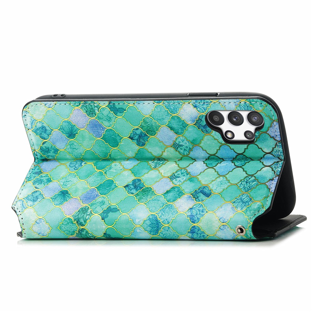 CASENEO 001 Series Colorful Pattern Printing Magnetic PU Leather RFID Blocking Wallet Stand Case for Samsung Galaxy A32 4G (EU Version) - Emerald-9