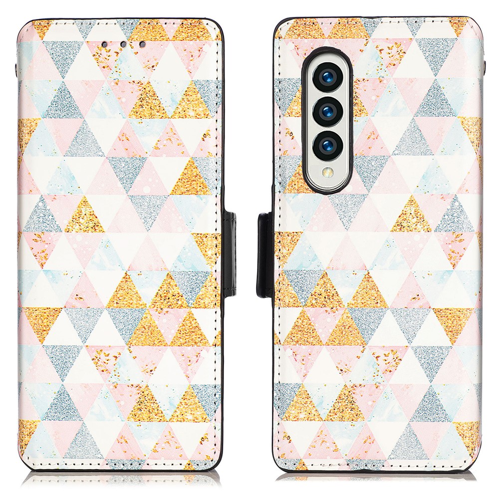 CASENEO 001 Series RFID Blocking Flexible Folding Pattern Printing Leather Wallet Phone Cover Shell with Stand for Samsung Galaxy Z Fold3 5G - Nordic Style Rhombus-1