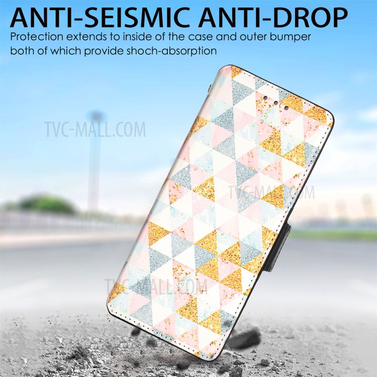 CASENEO 001 Series RFID Blocking Flexible Folding Pattern Printing Leather Wallet Phone Cover Shell with Stand for Samsung Galaxy Z Fold3 5G - Nordic Style Rhombus-12