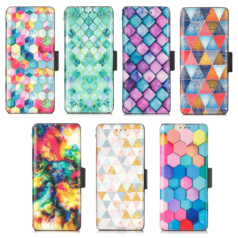 CASENEO 001 Series RFID Blocking Flexible Folding Pattern Printing Leather Wallet Phone Cover Shell with Stand for Samsung Galaxy Z Fold3 5G - Nordic Style Rhombus-14