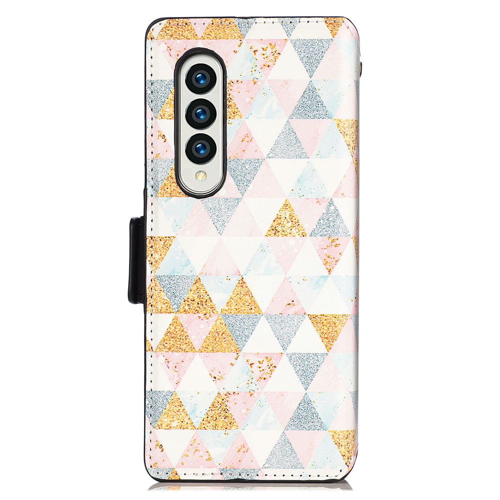 CASENEO 001 Series RFID Blocking Flexible Folding Pattern Printing Leather Wallet Phone Cover Shell with Stand for Samsung Galaxy Z Fold3 5G - Nordic Style Rhombus-3