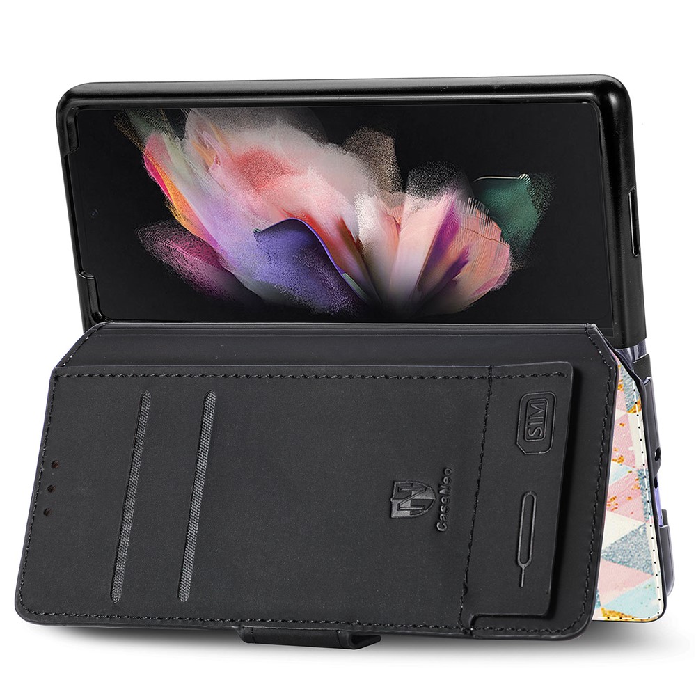 CASENEO 001 Series RFID Blocking Flexible Folding Pattern Printing Leather Wallet Phone Cover Shell with Stand for Samsung Galaxy Z Fold3 5G - Nordic Style Rhombus-4