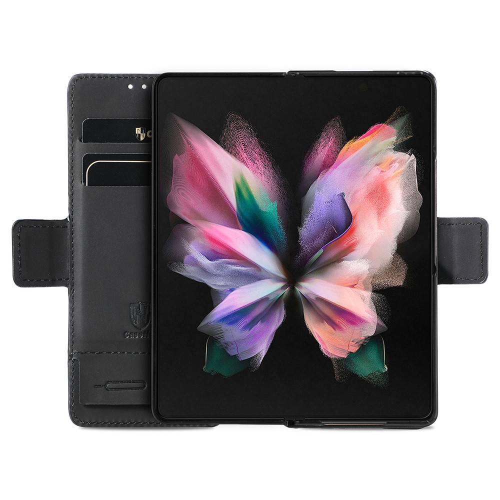 CASENEO 001 Series RFID Blocking Flexible Folding Pattern Printing Leather Wallet Phone Cover Shell with Stand for Samsung Galaxy Z Fold3 5G - Nordic Style Rhombus-6