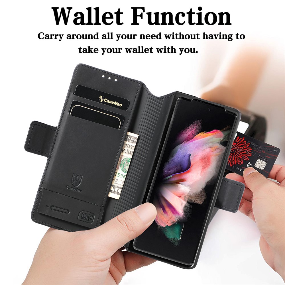 CASENEO 001 Series RFID Blocking Flexible Folding Pattern Printing Leather Wallet Phone Cover Shell with Stand for Samsung Galaxy Z Fold3 5G - Nordic Style Rhombus-7