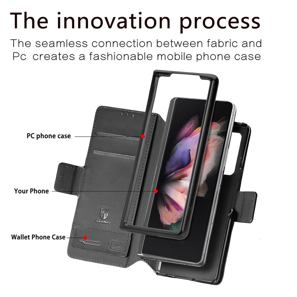 CASENEO 001 Series RFID Blocking Flexible Folding Pattern Printing Leather Wallet Phone Cover Shell with Stand for Samsung Galaxy Z Fold3 5G - Nordic Style Rhombus-8