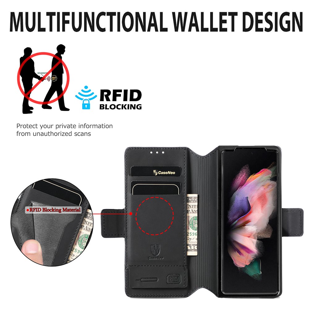 CASENEO 001 Series RFID Blocking Flexible Folding Pattern Printing Leather Wallet Phone Cover Shell with Stand for Samsung Galaxy Z Fold3 5G - Nordic Style Rhombus-9
