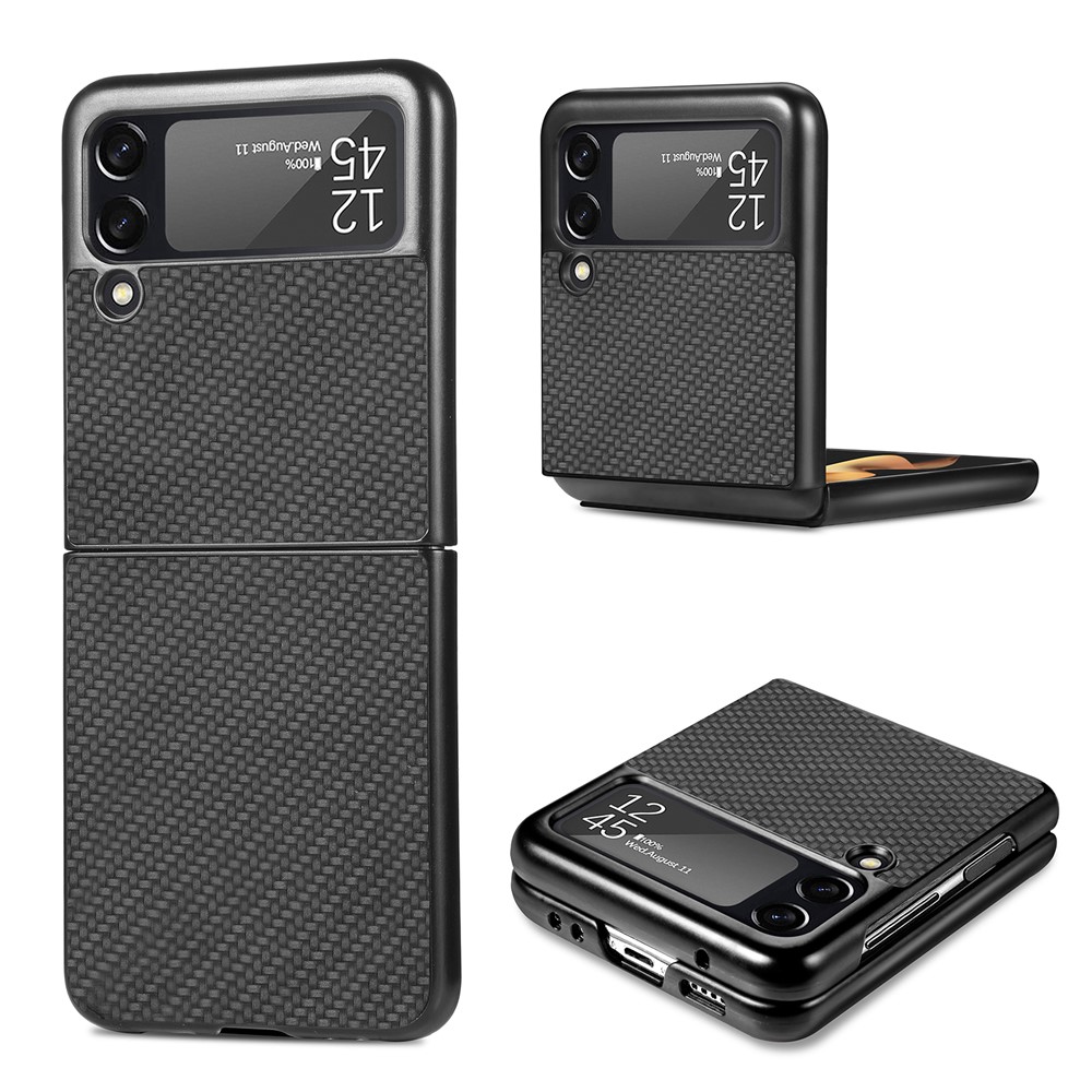 Carbon Fiber Texture Thin Slim Shockproof PU Leather Coated PC + PVC Phone Case for Samsung Galaxy Z Flip3 5G - Black-1