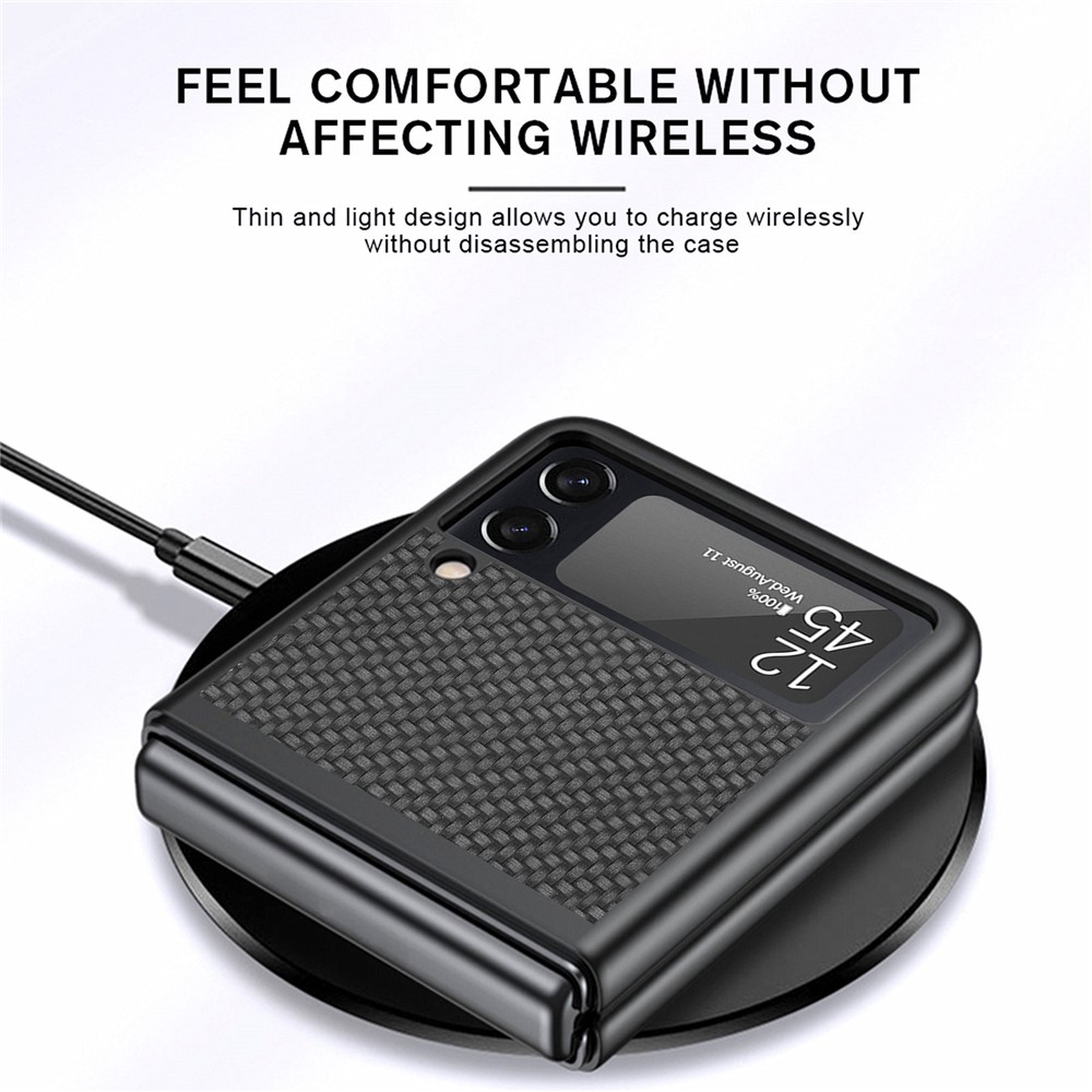 Carbon Fiber Texture Thin Slim Shockproof PU Leather Coated PC + PVC Phone Case for Samsung Galaxy Z Flip3 5G - Black-2