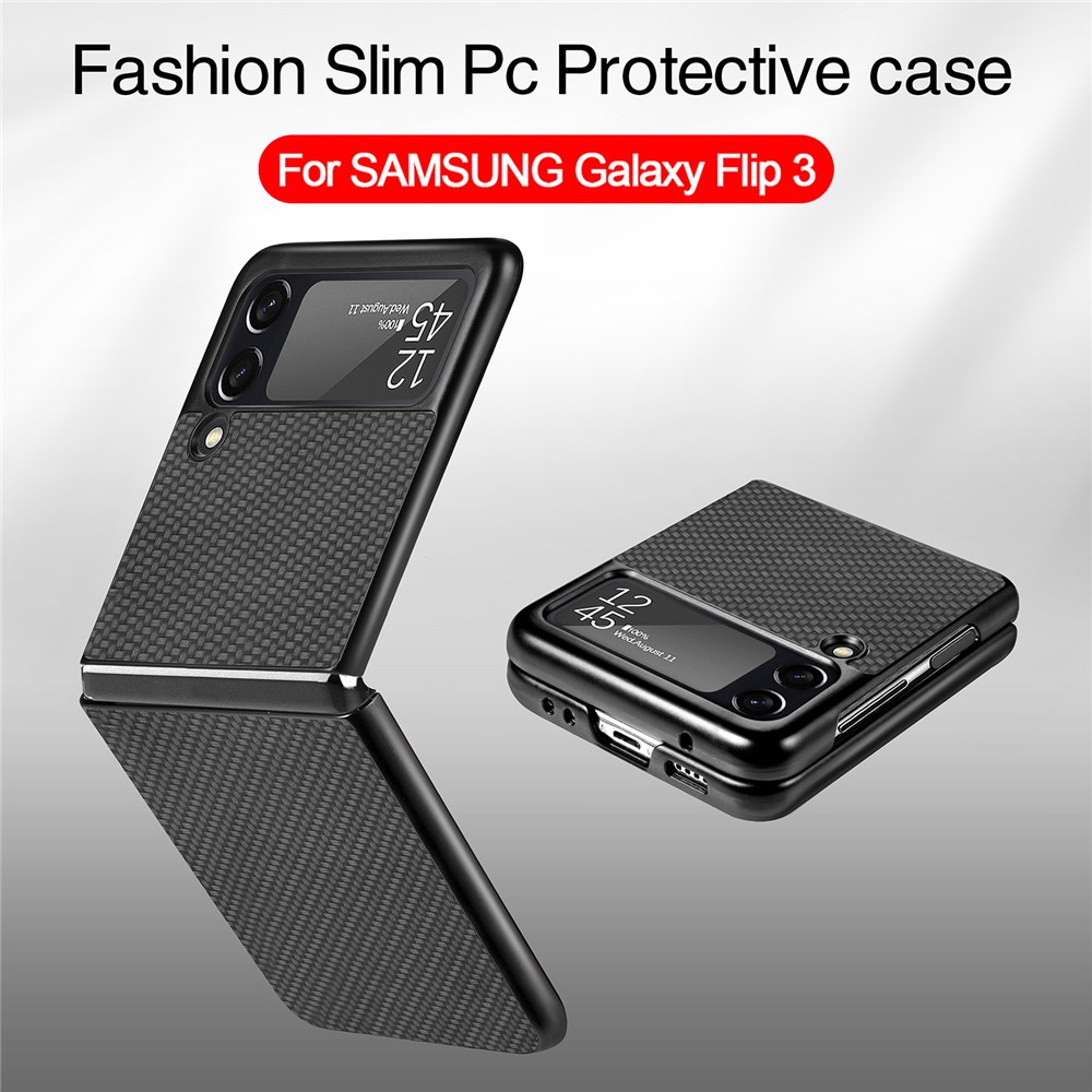Carbon Fiber Texture Thin Slim Shockproof PU Leather Coated PC + PVC Phone Case for Samsung Galaxy Z Flip3 5G - Black-4