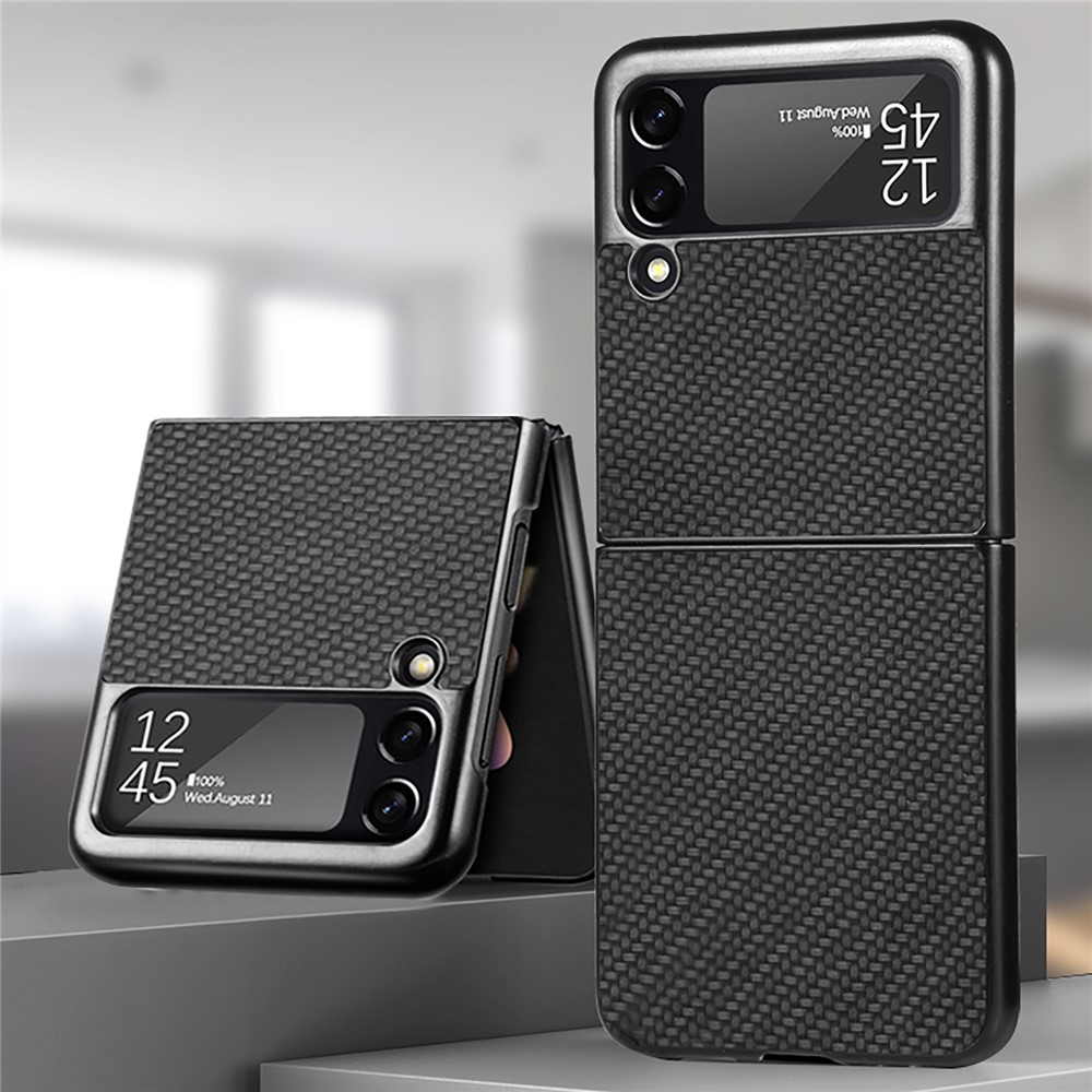 Carbon Fiber Texture Thin Slim Shockproof PU Leather Coated PC + PVC Phone Case for Samsung Galaxy Z Flip3 5G - Black-7