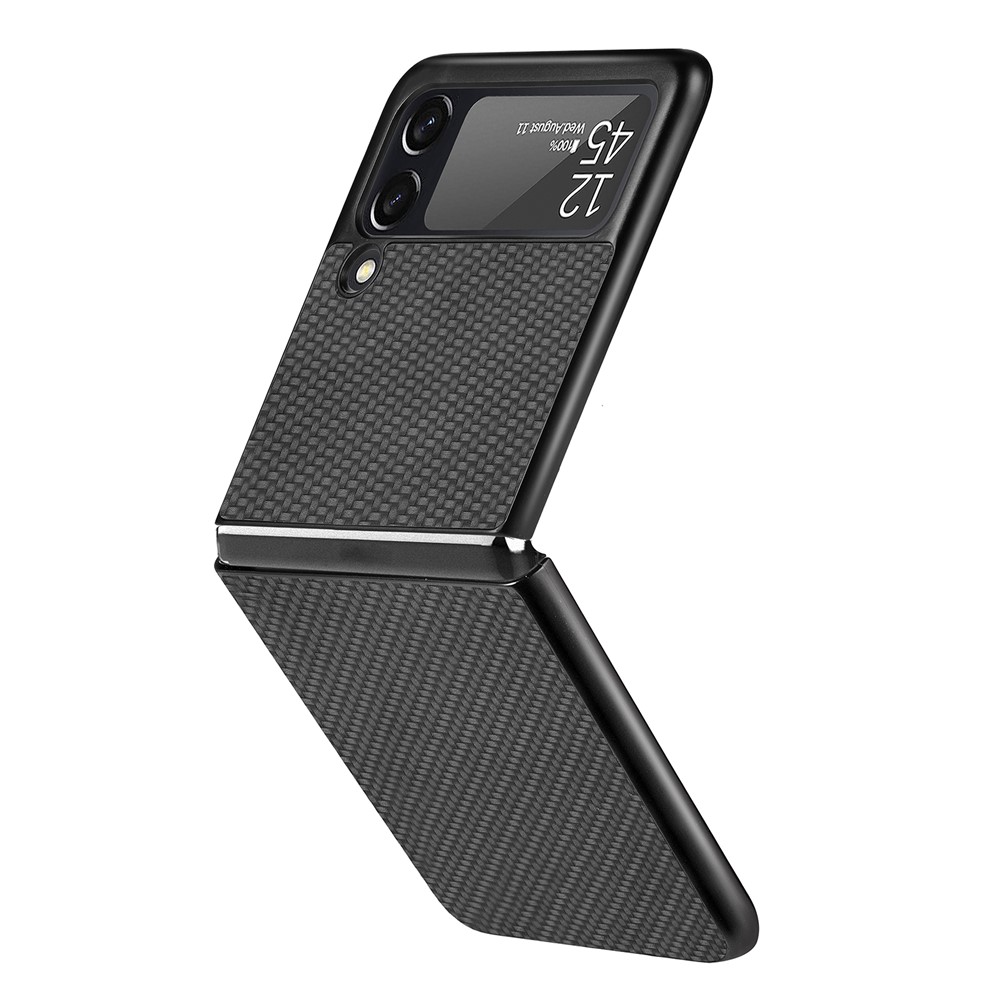 Carbon Fiber Texture Thin Slim Shockproof PU Leather Coated PC + PVC Phone Case for Samsung Galaxy Z Flip3 5G - Black-9