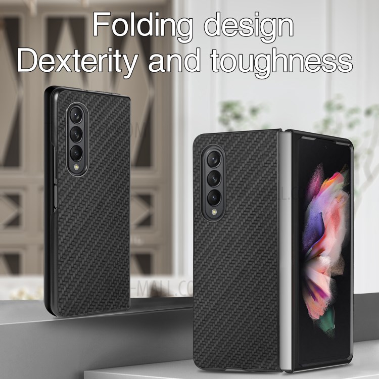 Carbon Fiber Texture Scratch-Resistant PU Leather Coated PC + PVC Phone Case for Samsung Galaxy Z Fold3 5G - Black-2