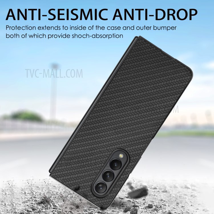 Carbon Fiber Texture Scratch-Resistant PU Leather Coated PC + PVC Phone Case for Samsung Galaxy Z Fold3 5G - Black-3