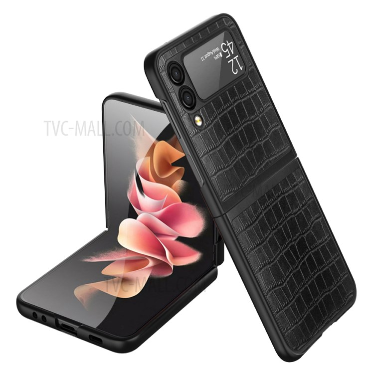 Crocodile Texture Full Body Shockproof PU Leather Coated PC Folding Cover for Samsung Galaxy Z Flip3 5G - Black-1