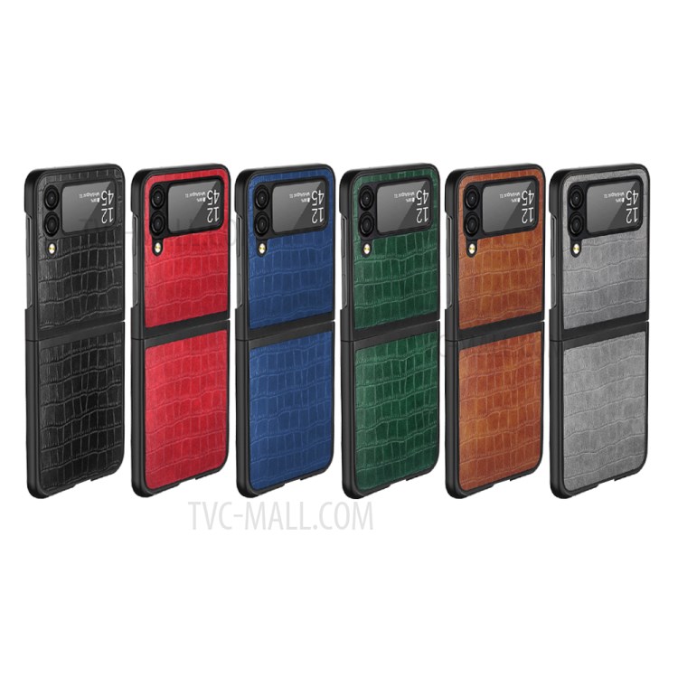 Crocodile Texture Full Body Shockproof PU Leather Coated PC Folding Cover for Samsung Galaxy Z Flip3 5G - Black-10