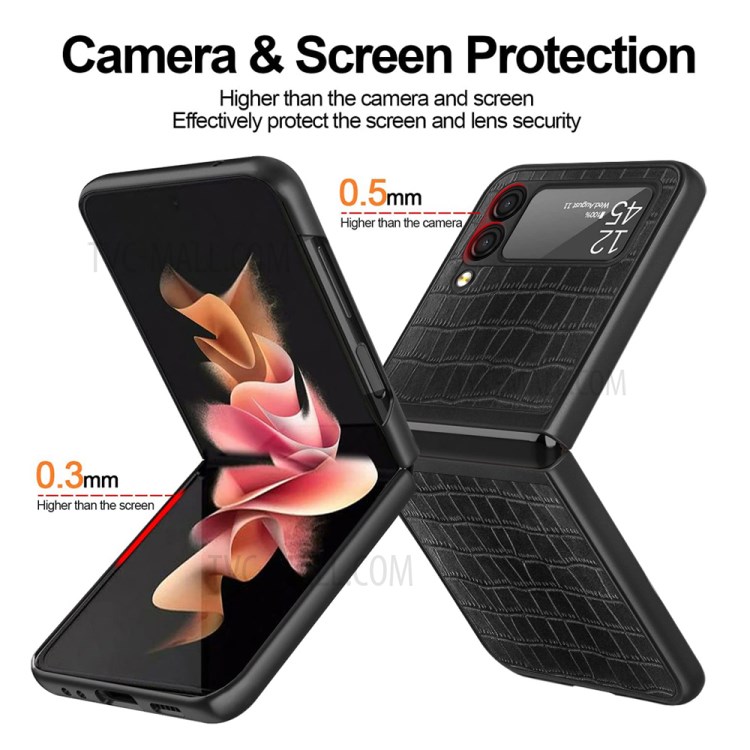 Crocodile Texture Full Body Shockproof PU Leather Coated PC Folding Cover for Samsung Galaxy Z Flip3 5G - Black-2