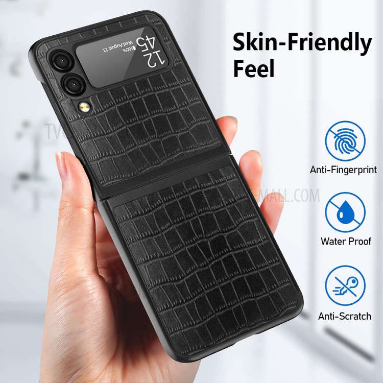 Crocodile Texture Full Body Shockproof PU Leather Coated PC Folding Cover for Samsung Galaxy Z Flip3 5G - Black-3