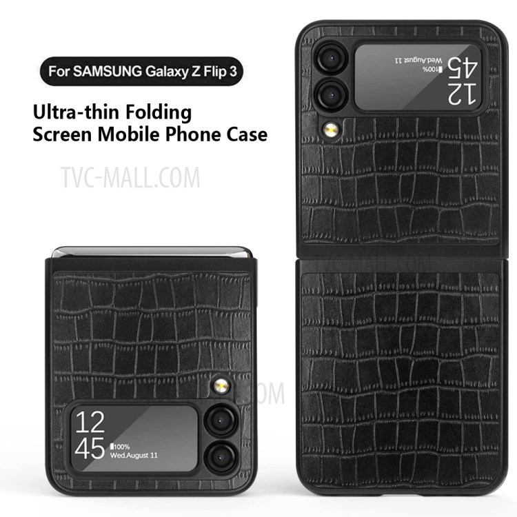 Crocodile Texture Full Body Shockproof PU Leather Coated PC Folding Cover for Samsung Galaxy Z Flip3 5G - Black-7