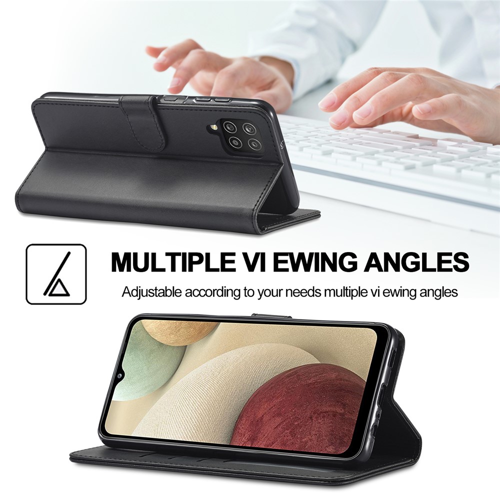 LC.IMEEKE Magnetic Wallet Stand Design Leather Phone Cover Case for Samsung Galaxy M32 (Global Version) - Black-10