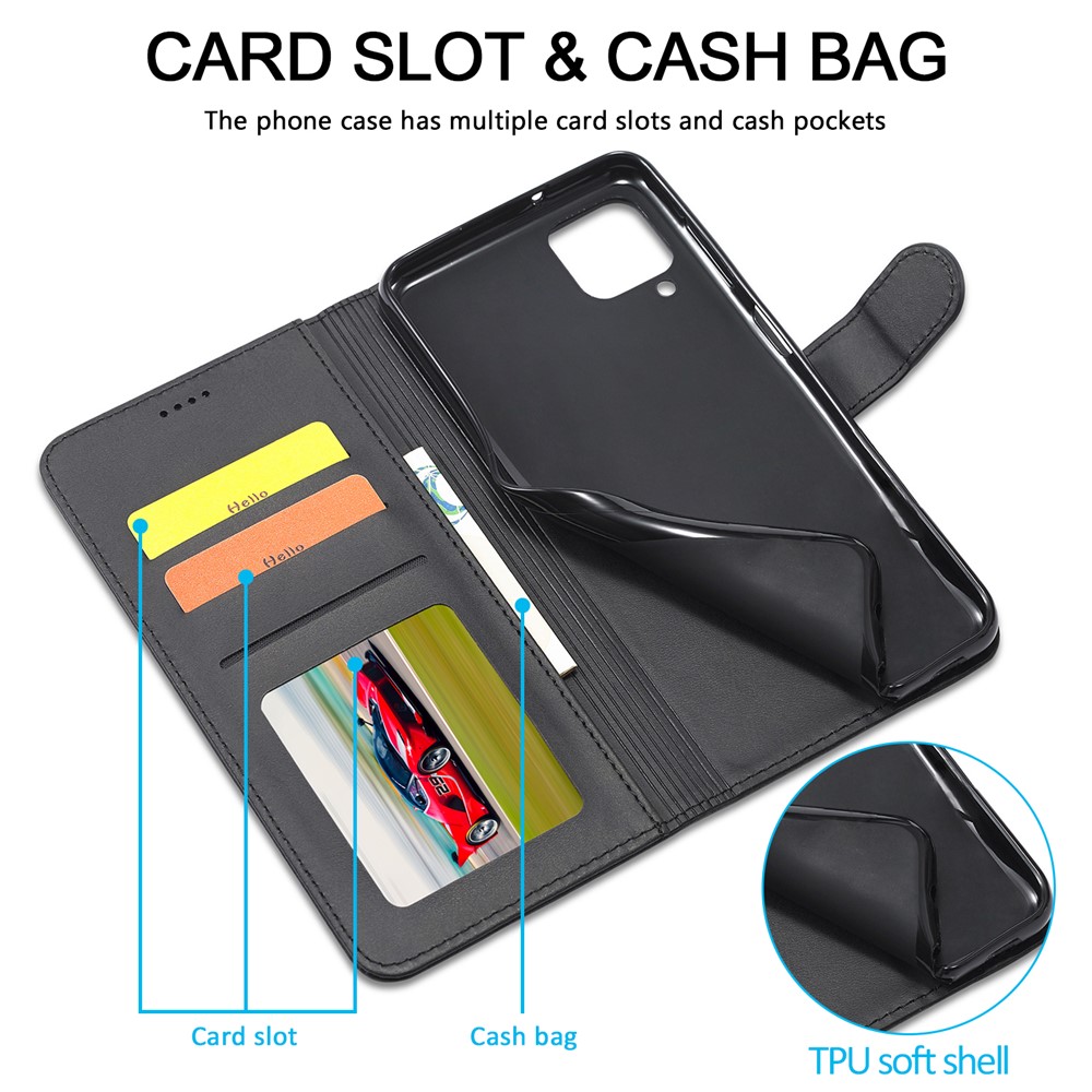 LC.IMEEKE Magnetic Wallet Stand Design Leather Phone Cover Case for Samsung Galaxy M32 (Global Version) - Black-11