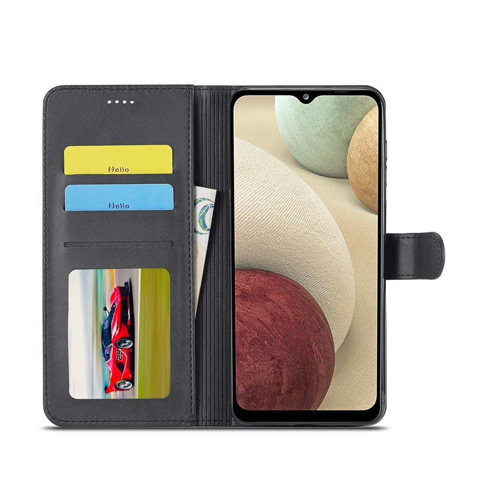 LC.IMEEKE Magnetic Wallet Stand Design Leather Phone Cover Case for Samsung Galaxy M32 (Global Version) - Black-4