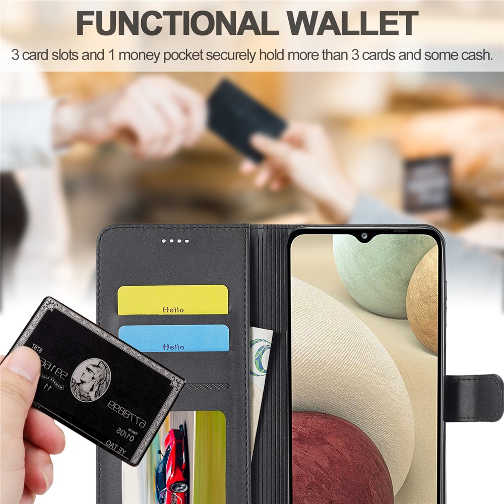LC.IMEEKE Magnetic Wallet Stand Design Leather Phone Cover Case for Samsung Galaxy M32 (Global Version) - Black-7